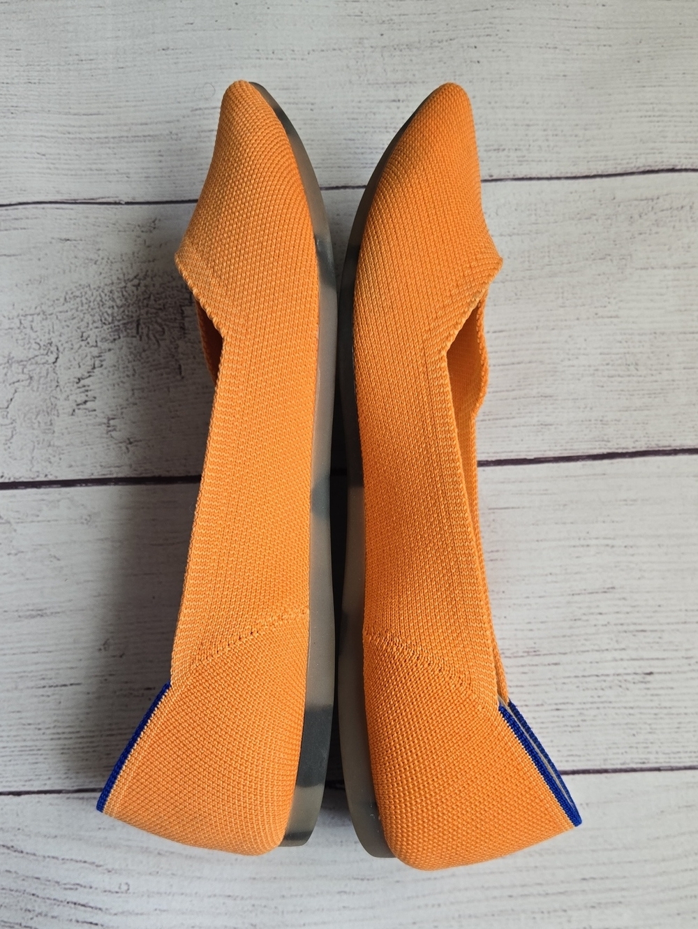 Rothy's Orange Pointed Flats with Blue Trim - Picture 3 of 5